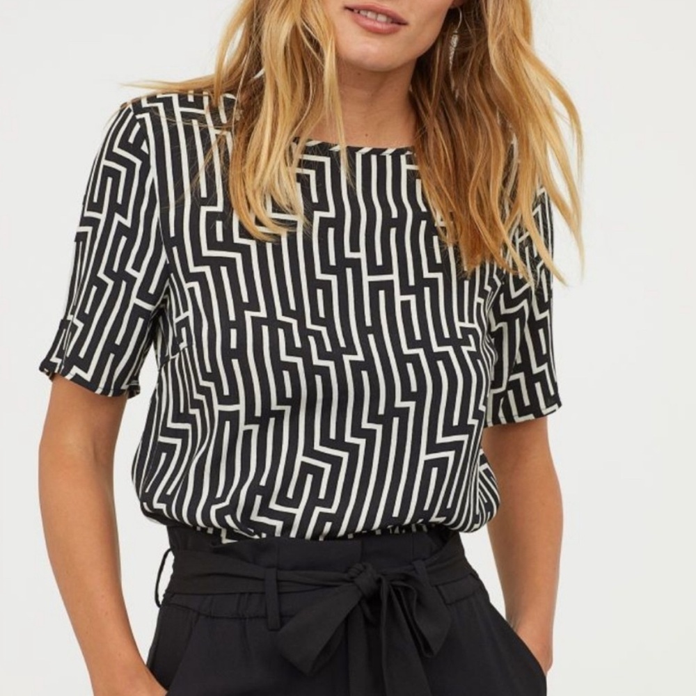 GP & J Baker × H&M Top Black & White Geometric Top